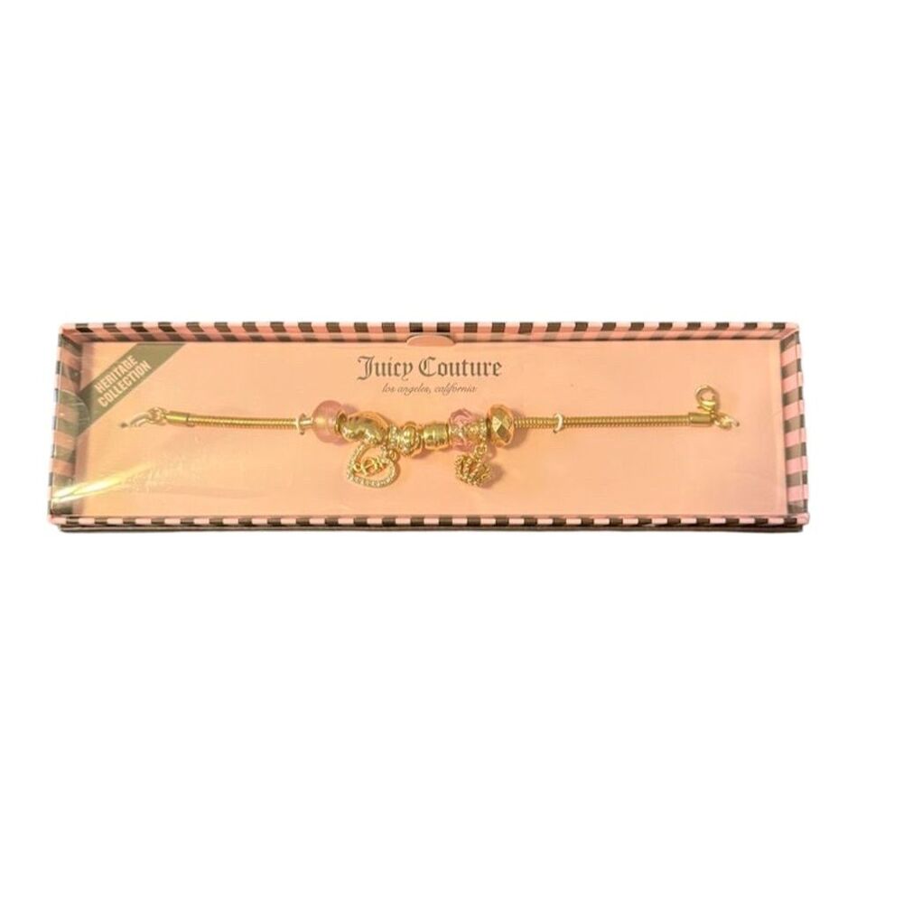 Juicy Couture Gold Charm Bracelet Heart Crown Dangle Stackable